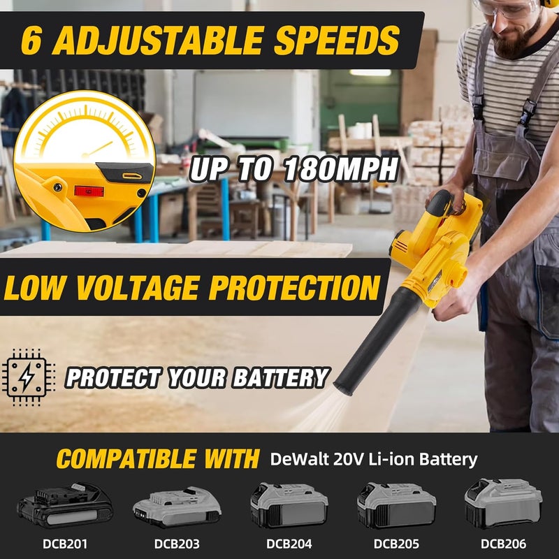SUMYOUNG Cordless Leaf Blower for Dewalt 20V Max Battery,Electric Jobsite Air Blower with Brushless Motor,6 Variable Speed Up to 180MPH,2-in-1 Handle Electric Blower and Vacuum Cleaner(Battery Not Included) - Image 3
